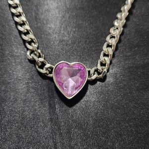 HTF Parklane Silver Chain Necklace with Purple Heart Pendant